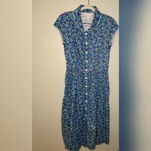 Lanz Of Salzburg Blue Cottagecore retro Sweet Cherries Cap Sleeve Dress